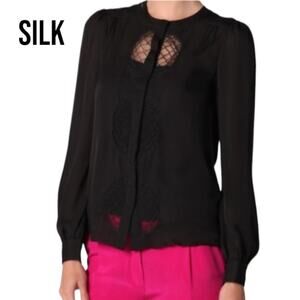 Diane von Furstenberg DVF SILK Black Billow Lace Blouse Circle Panels 6
